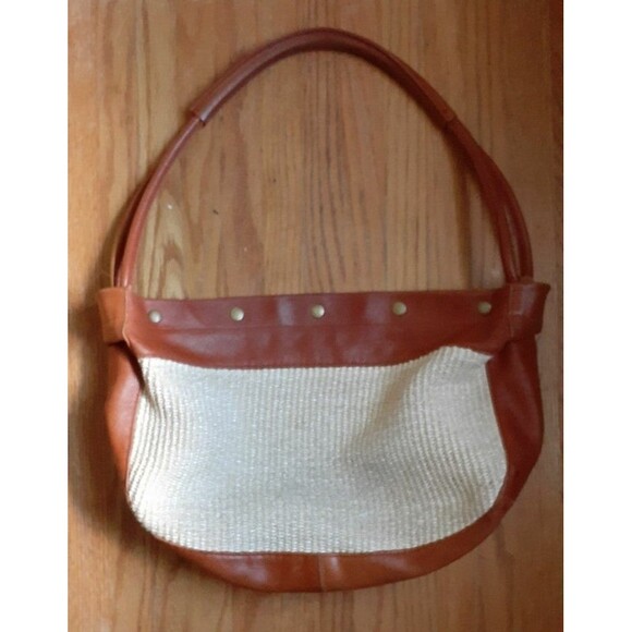 Furla woven off white bag with leather trim handbag designer purse straw raffia - Picture 3 of 8